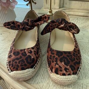 Jessica Simpson Leopard Print Espadrille Flats with Knotted Ankle Tie